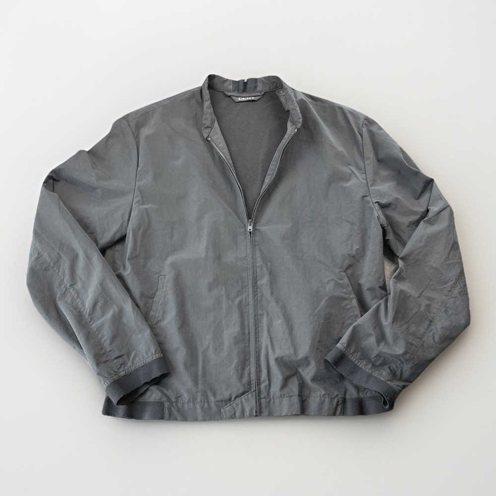 DKNY Bomber Jacket Mens M Black Lightweight Zip Up Minimalist Streetwear Casual